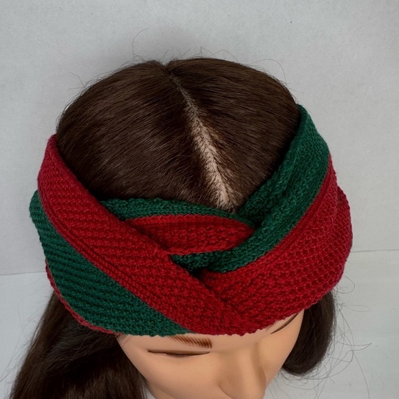 GUCCI Web Knot Knit Wool Twist Red & Green Headband Made in Italy. main image 12